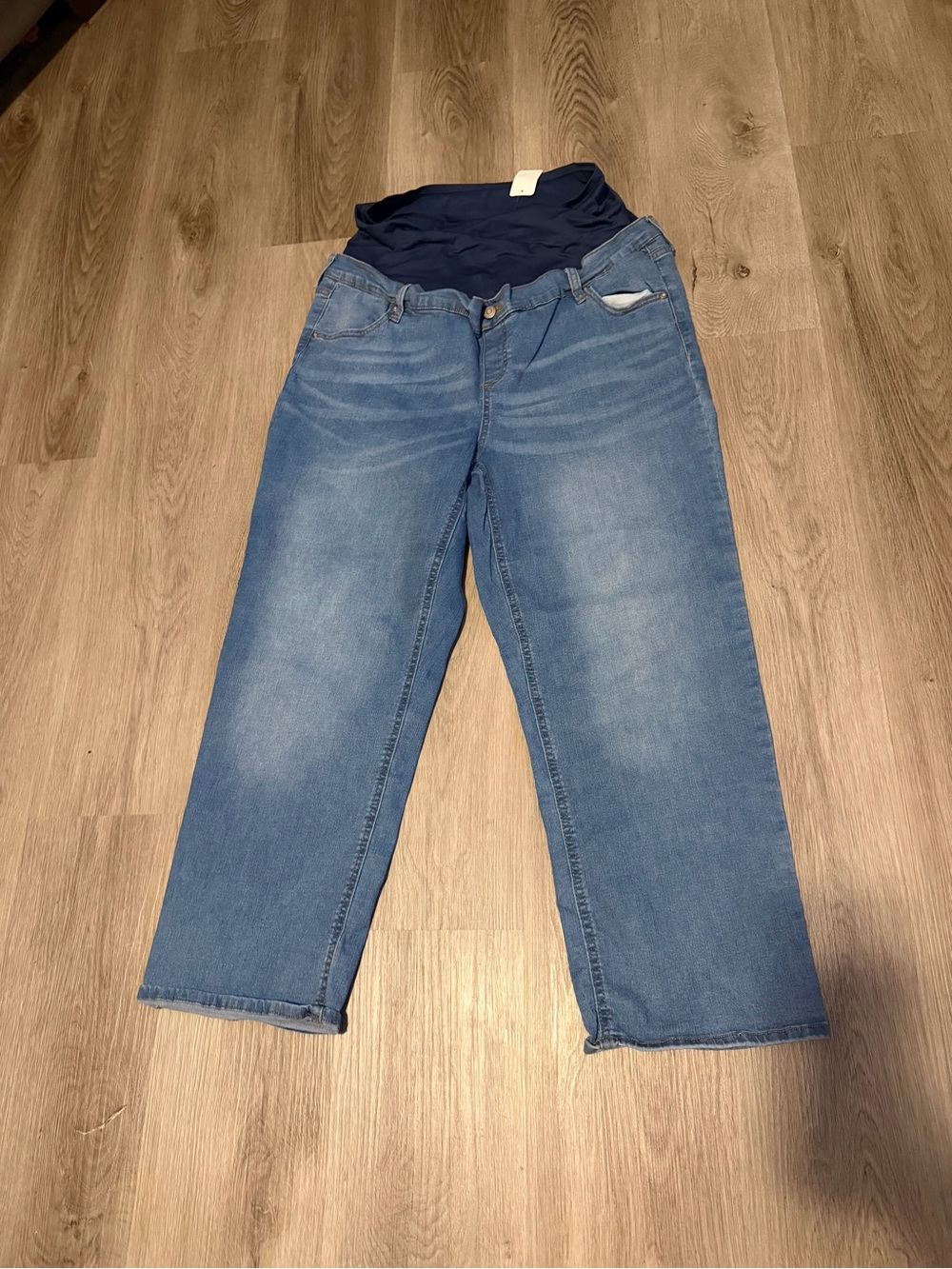 Time and Tru Light Blue Boyfriend Maternity Jeans with Navy Waistband